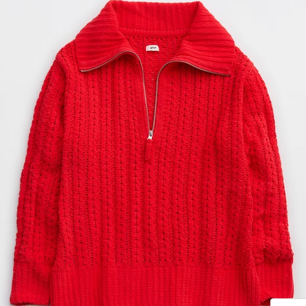 Aerie Cable Car Quarter Zip Sweater